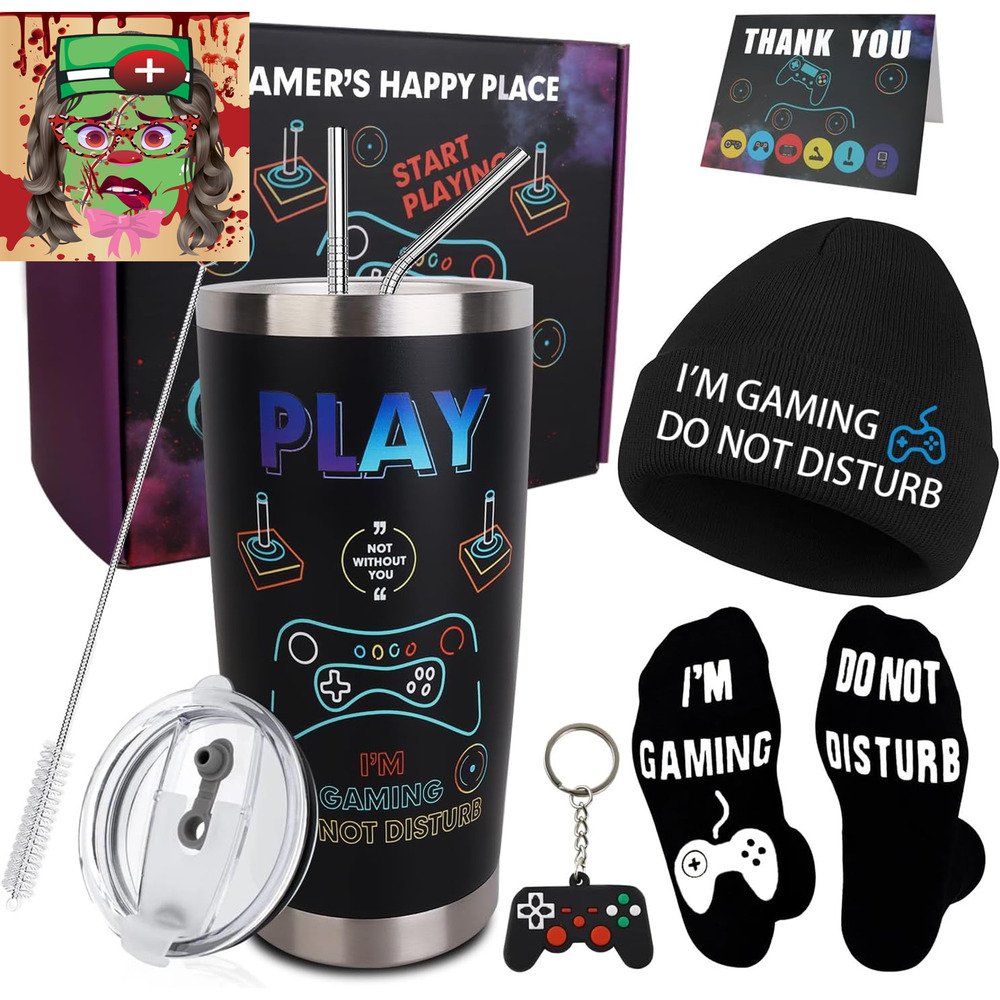 Gamer Gifts, 8PCS Cool Gaming Gift Bulk Set Includes Tumbler Straw Beanie Socks
